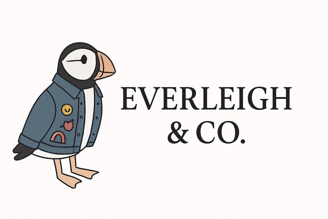 Custom denim bag with puffin and KINDNESS text design